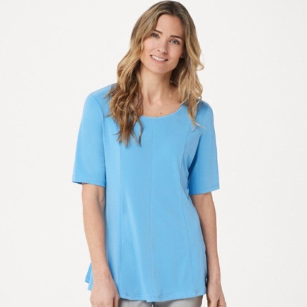 NWOT Susan Graver Liquid Knit Fit and Flare Top in Coast Azure | Size XL
